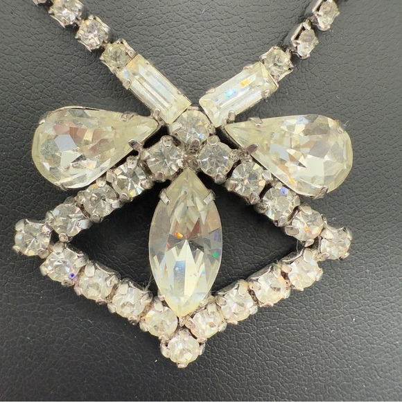 Rare 1940s Old Hollywood Vintage Rhinestone Necklace Signed Jayflex Sterling - Picture 3 of 11